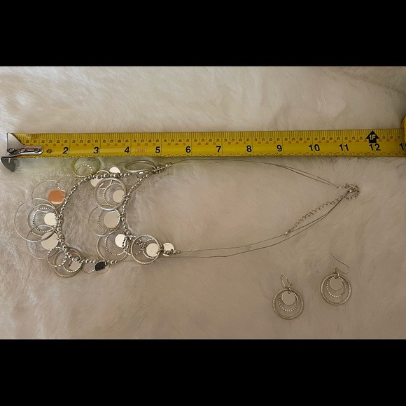 Boho Feel Silver Color Statement Necklace & Earrings with Discs and Circles - Picture 3 of 3